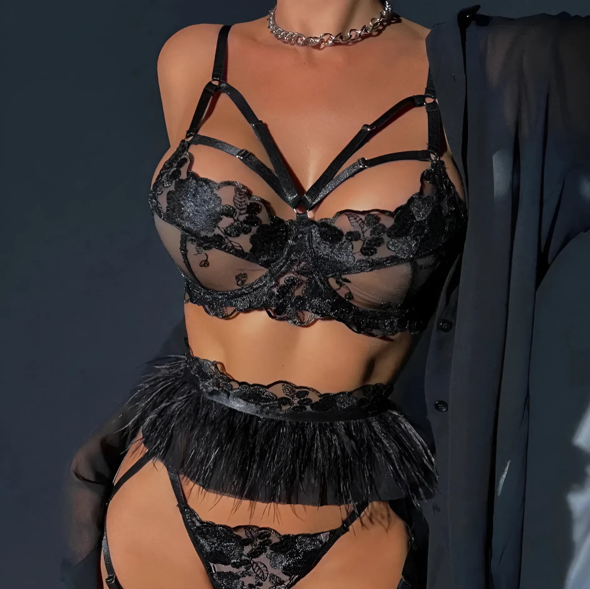  3-Piece Lingerie Set with Decorative Belt