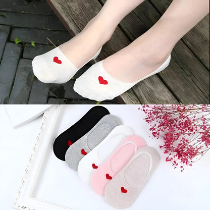  5-Pack Ankle Socks with Red Heart Design