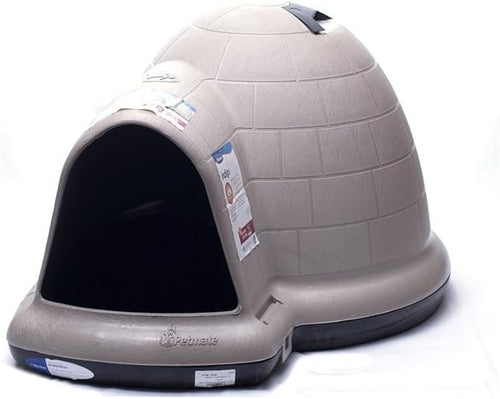 Petmate Large Dog House Outdoor Weatherproof – Indigo Igloo Dog House, Made in USA, for Large Dogs 50 to 90 pounds, TAUPE/BLACK