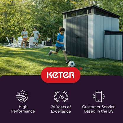 Keter Manor 4×6 Resin Outdoor Storage Shed Kit-Perfect to Store Patio Furniture, Garden Tools Bike Accessories, Beach Chairs and Lawn Mower, Grey & White