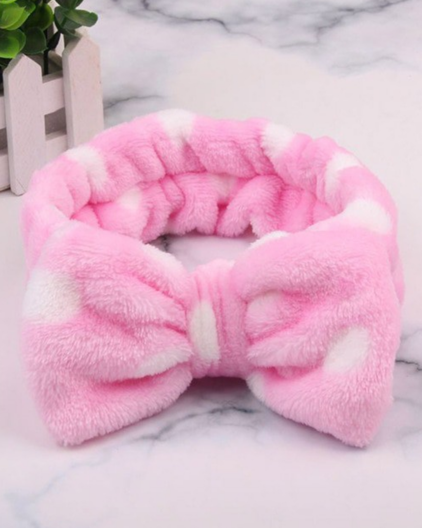 Fluffy headband with polka dot bow