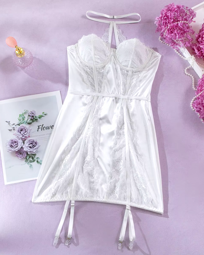 Lace nightgown with suspender straps