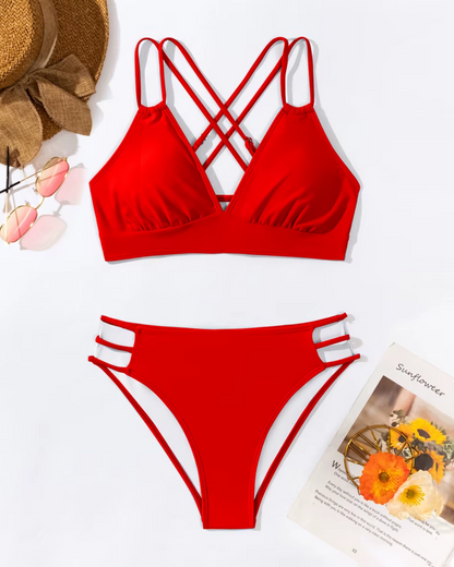 Swimsuit with crisscross straps at the back