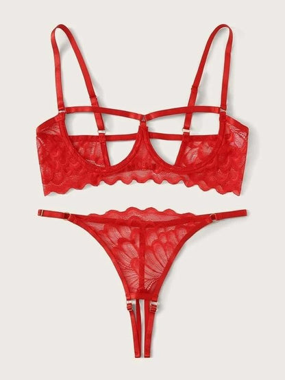 Lace lingerie set with decorative cut-outs
