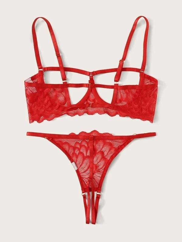 Lace lingerie set with decorative cut-outs