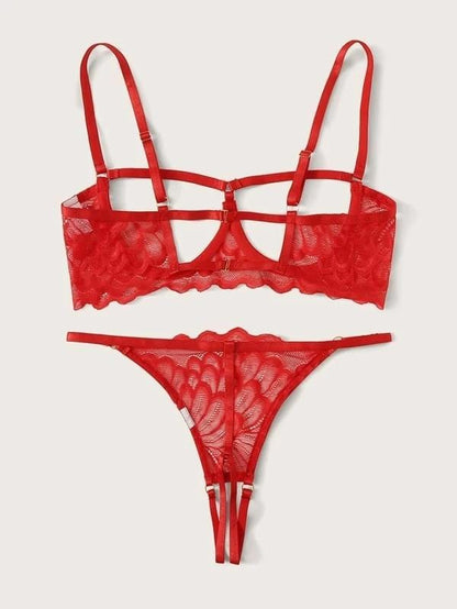Lace lingerie set with decorative cut-outs
