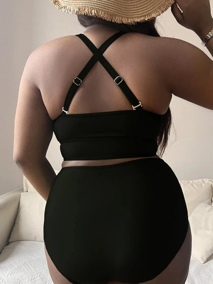 Plus size two-piece swimsuit with a deep neckline