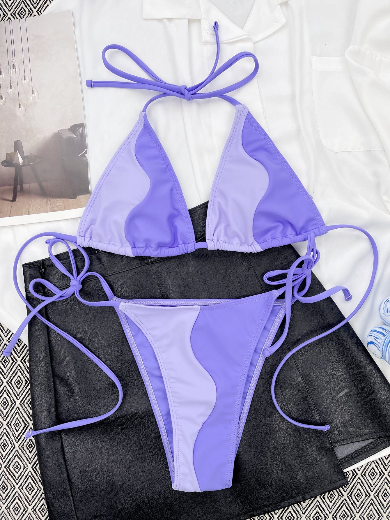 Two-piece bikini with ties