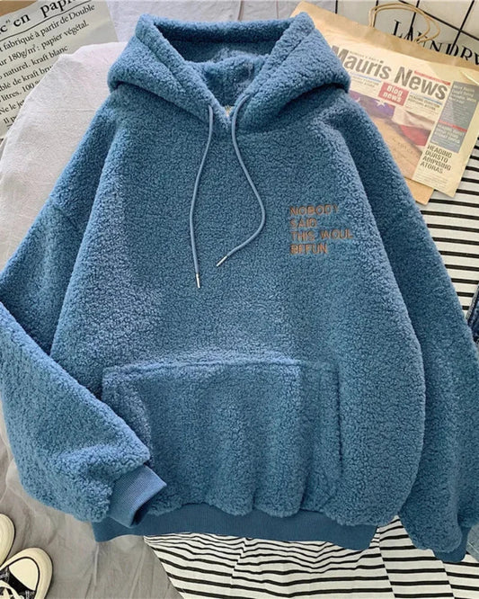 Fluffy oversized hoodie with a hood