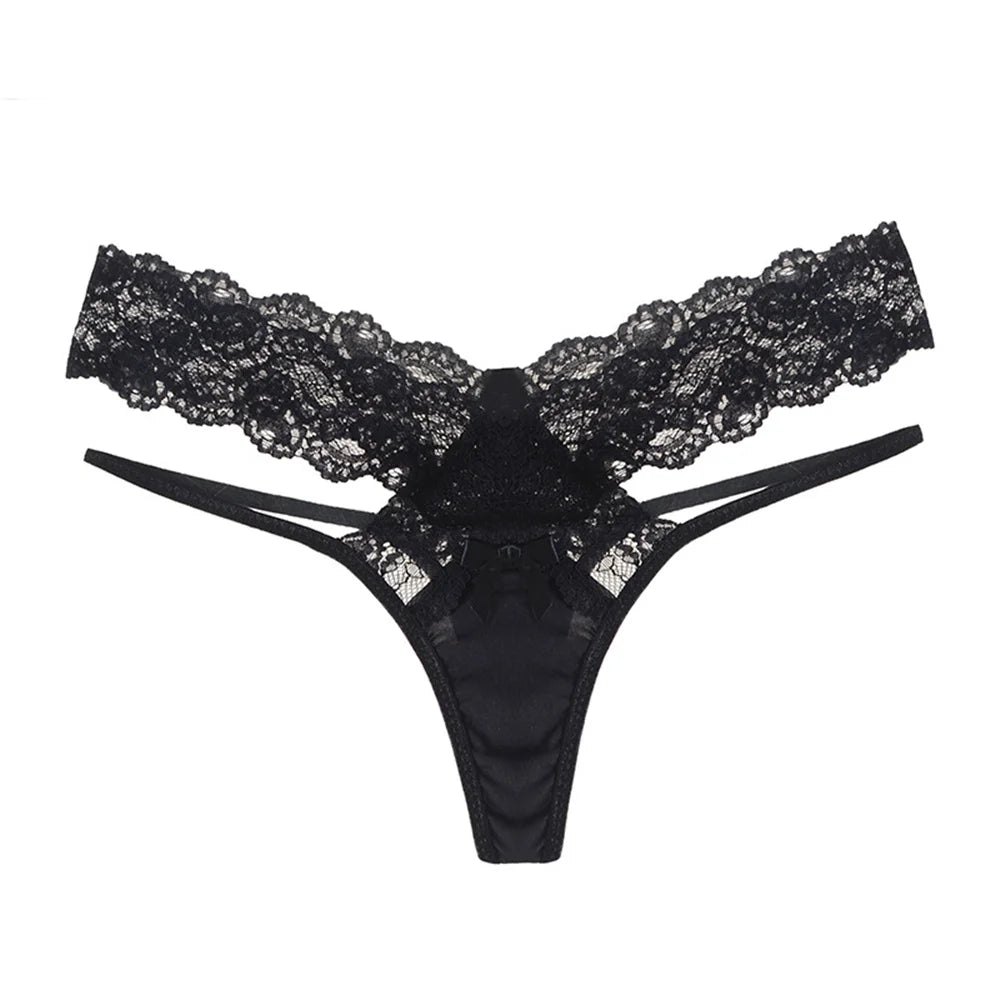 Lace thongs with decorative cut-outs