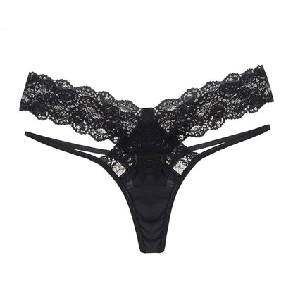Lace thongs with decorative cut-outs