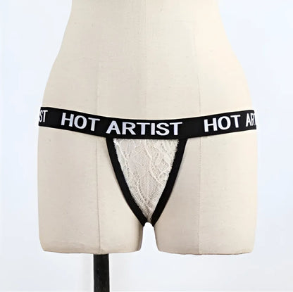 Lace String Briefs with "Hot Artist" Print