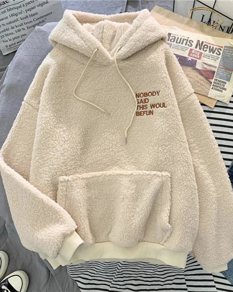 Fluffy oversized hoodie with a hood