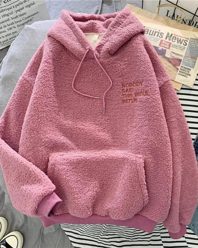 Fluffy oversized hoodie with a hood