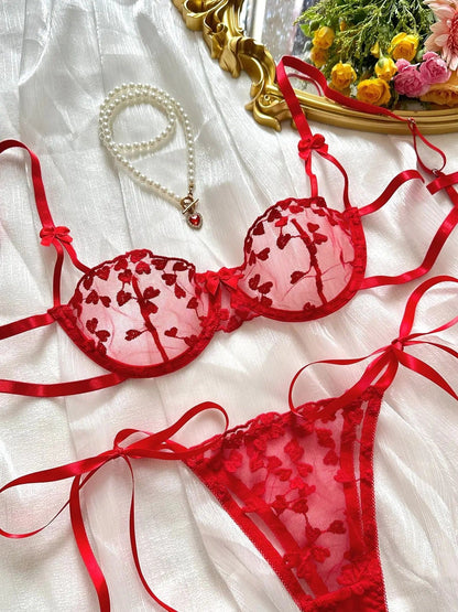 A set of lingerie with tie-up thongs