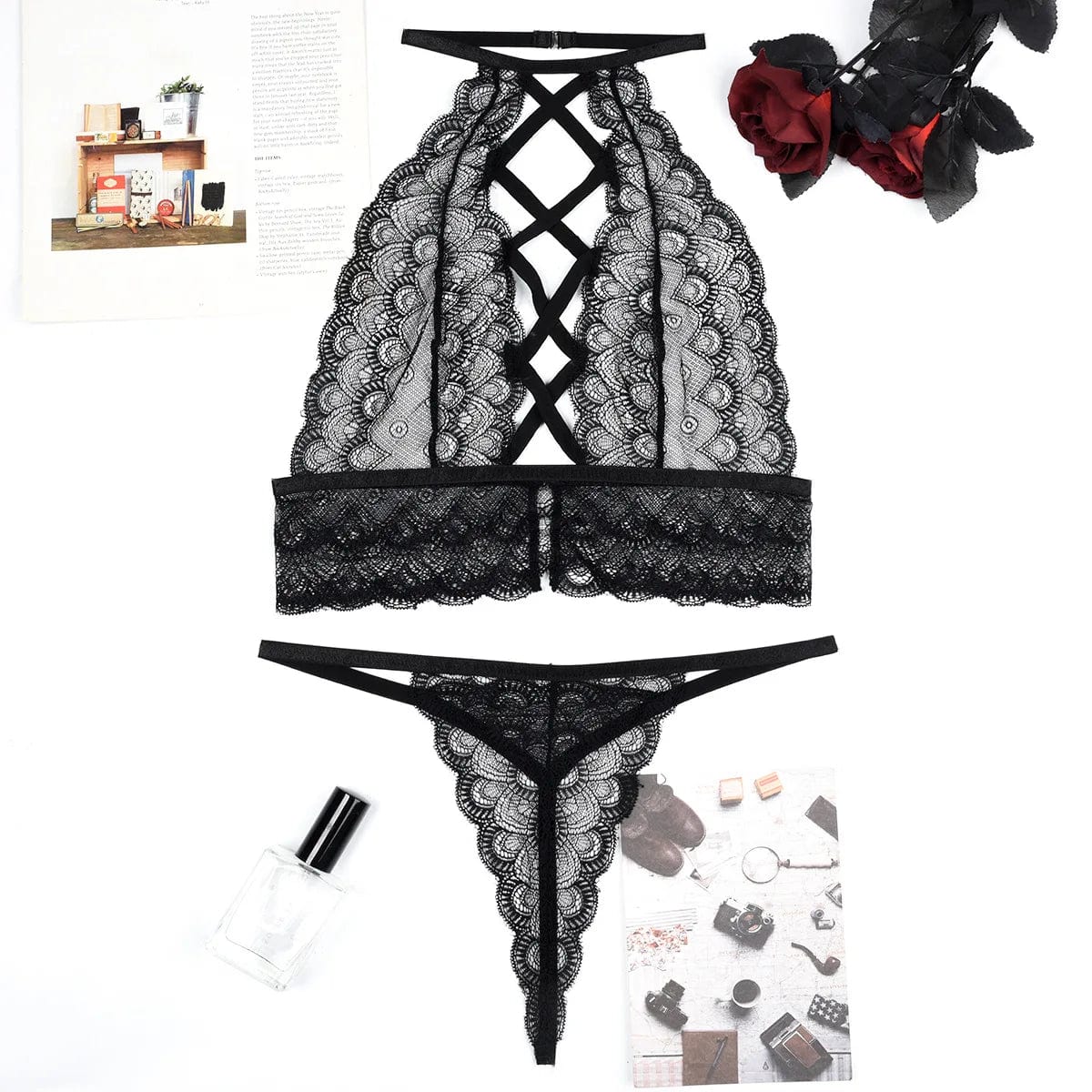 Lingerie set with a laced top