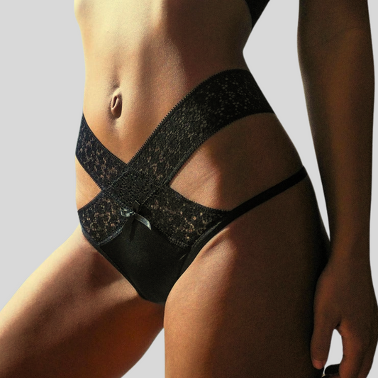 Lace thong with decorative straps