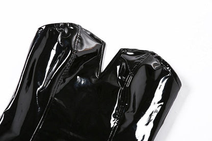 Latex bodysuit with a V-shaped neckline