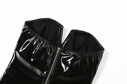 Latex bodysuit with a V-shaped neckline