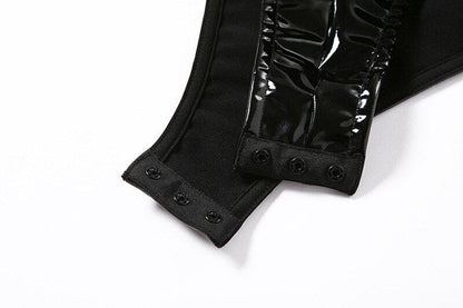 Latex bodysuit with a V-shaped neckline