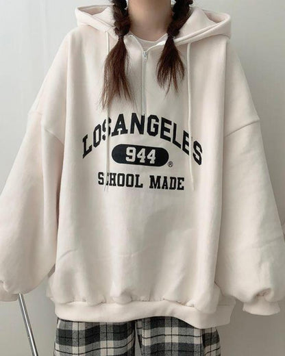 Oversized Loose Sweatshirt with Los Angeles Print