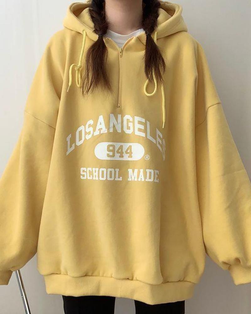 Oversized Loose Sweatshirt with Los Angeles Print