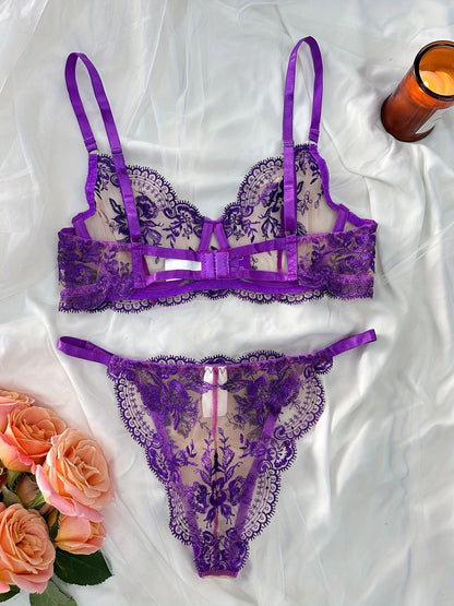 Sensual lingerie set with sheer floral embroidery