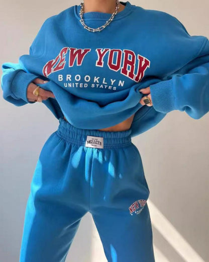 Oversized Loose Sweatshirt with New York Print