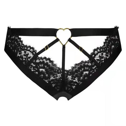 Lace briefs with a metal heart at the back