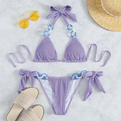 Ribbed bikini with decorative rings