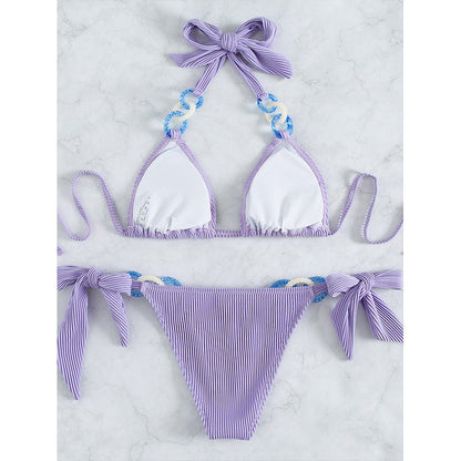 Ribbed bikini with decorative rings