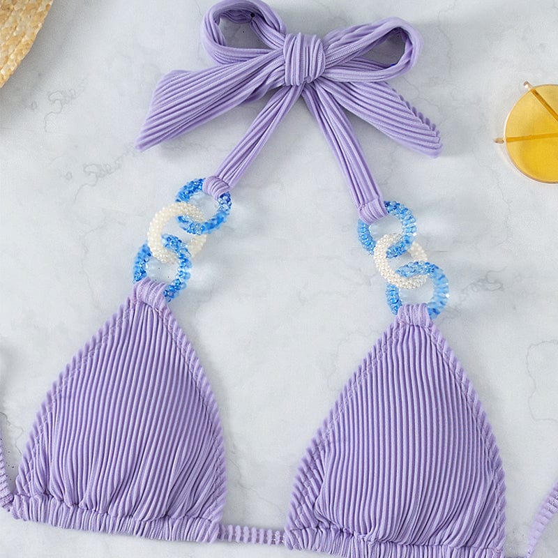 Ribbed bikini with decorative rings