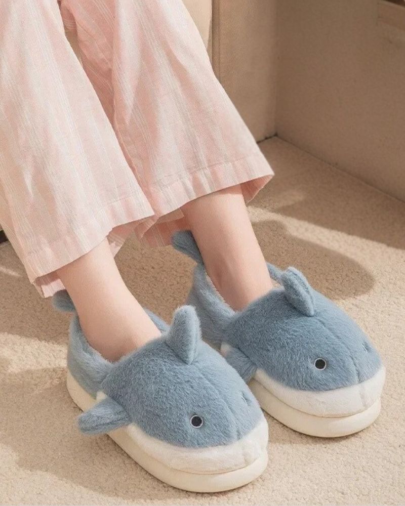 Warm fluffy shark slippers