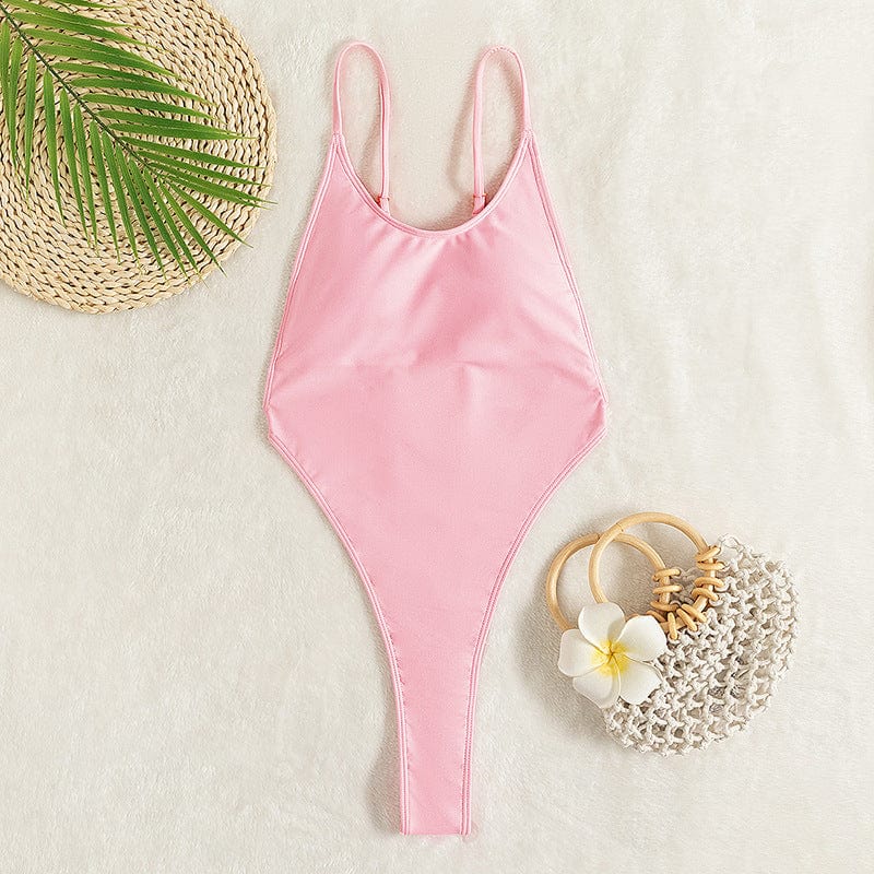 One-piece swimsuit with a cut-out at the back.