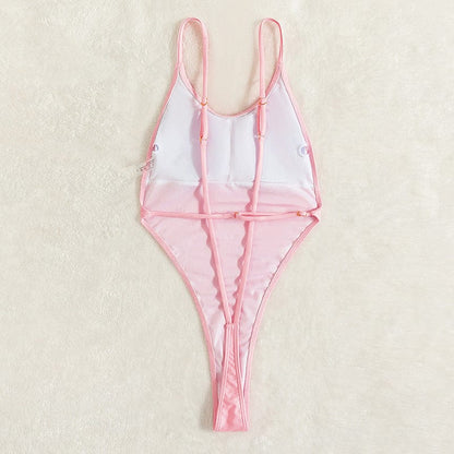 One-piece swimsuit with a cut-out at the back.