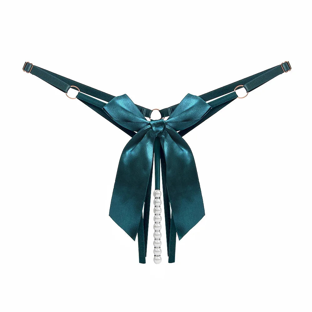 String briefs with decorative pearls in the gusset.