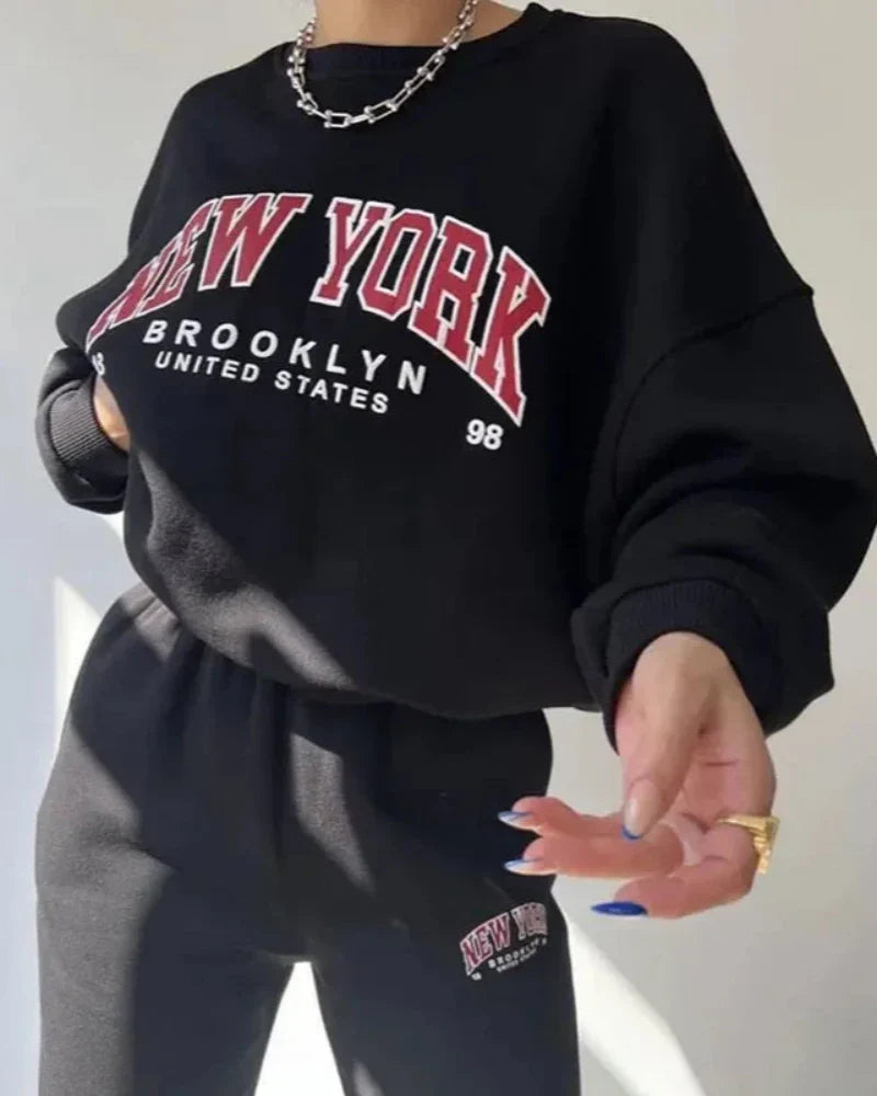 Oversized Loose Sweatshirt with New York Print