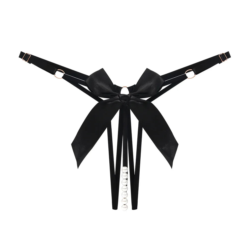 String briefs with decorative pearls in the gusset.