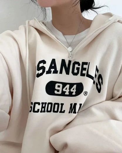 Oversized Loose Sweatshirt with Los Angeles Print