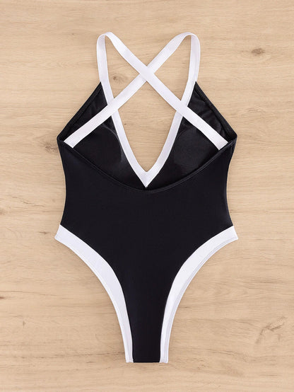 One-piece swimsuit with a deep neckline