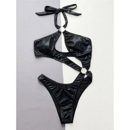 Asymmetrical one-piece swimsuit with deep cut-outs