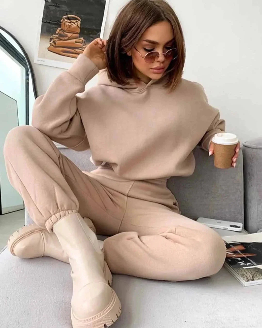 Comfortable Plain Hoodie Tracksuit Set