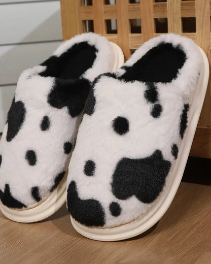 Fluffy Cow Print Slippers