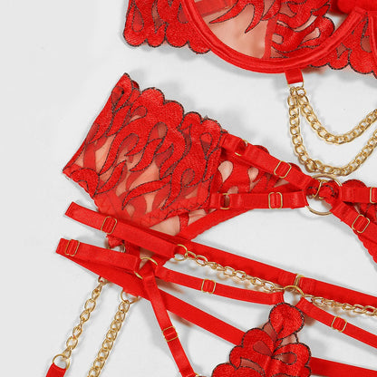 Complete lingerie set with a flame motif