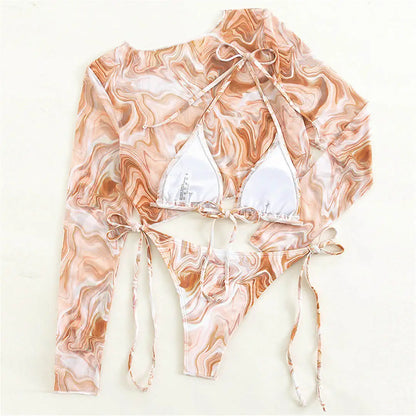 Swim set with a long-sleeved mesh top