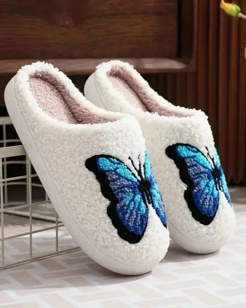 Fluffy Slippers with a Butterfly