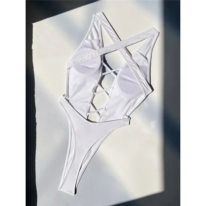 One-piece swimsuit with bold cut-outs at the front