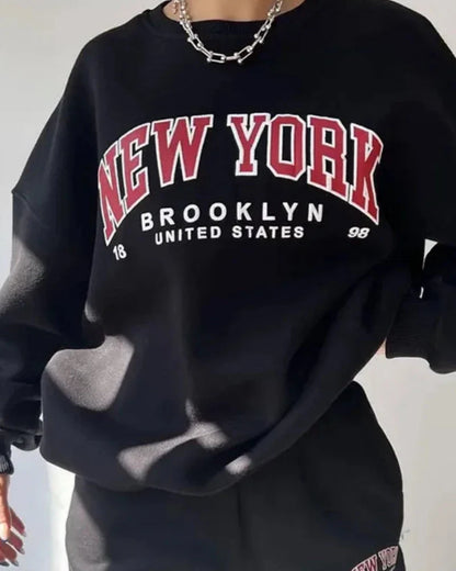 Oversized Loose Sweatshirt with New York Print