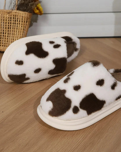 Fluffy Cow Print Slippers