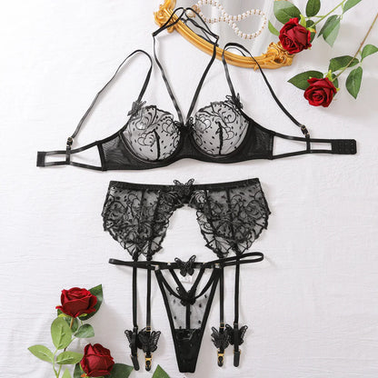 Lingerie set with sheer lace material